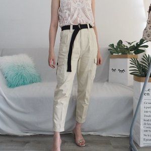 Fashion Nova light khaki belted cargo pants